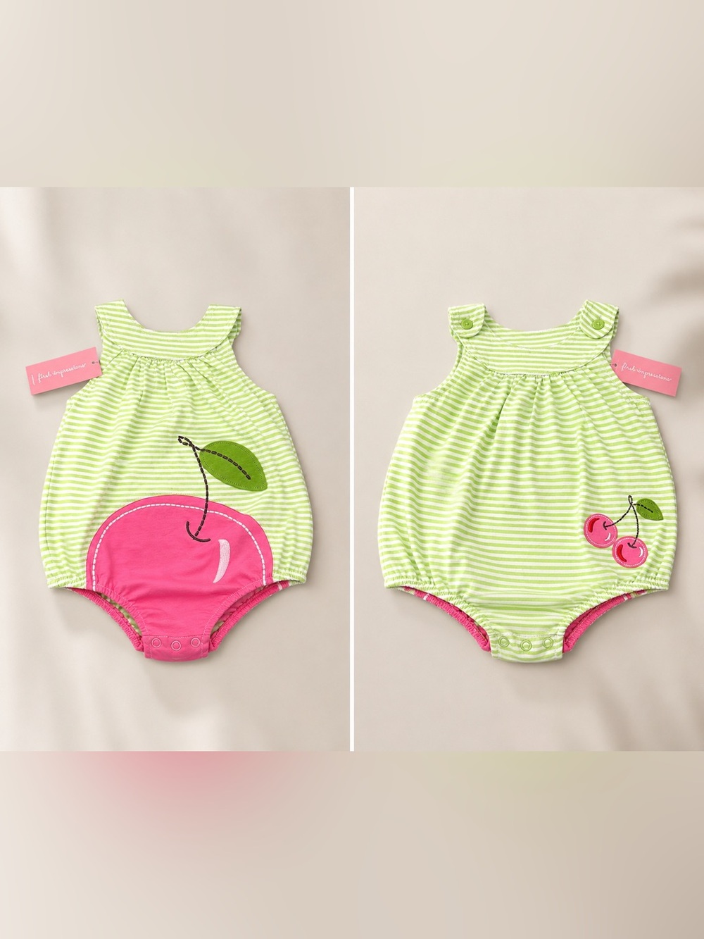 First Impressions Lime Green and White Striped Baby Romper